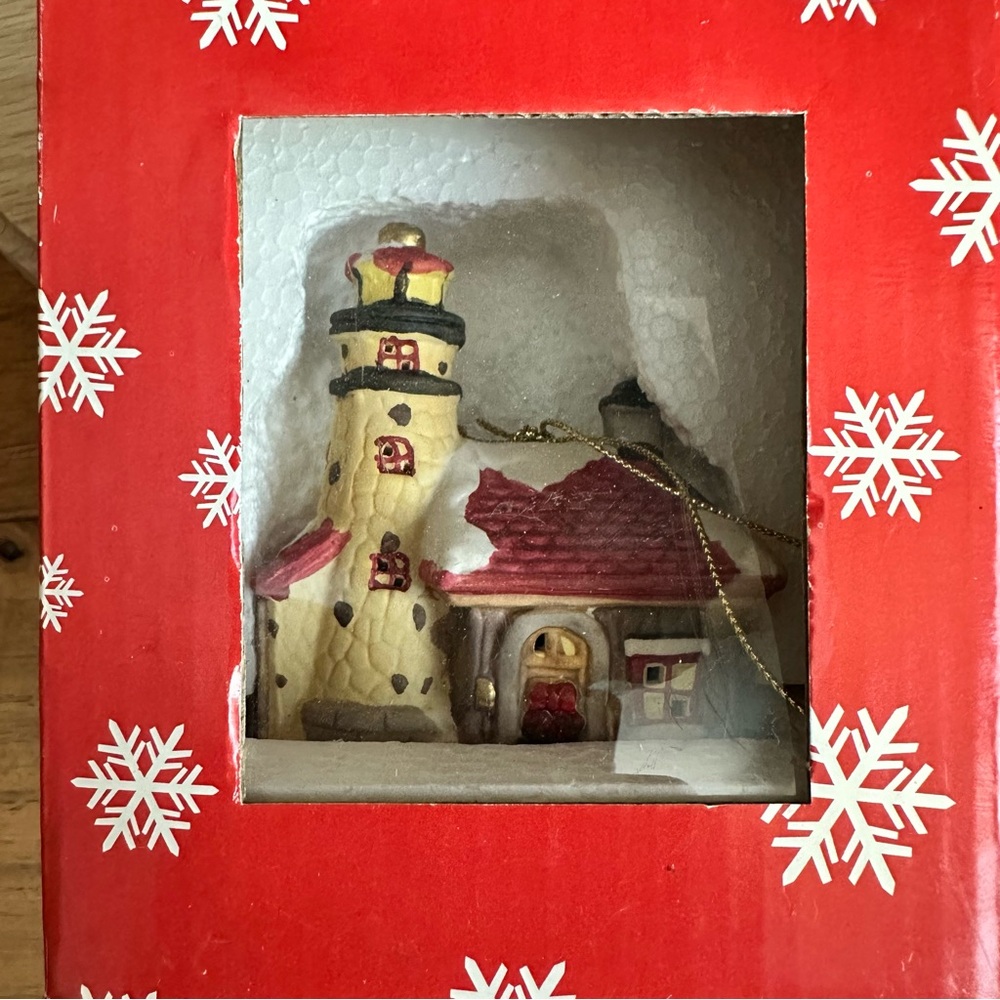 Holiday Lighthouse Ornament with Red Roof